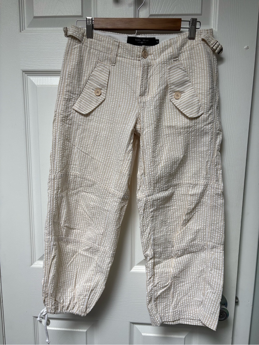 Billy Blues Cream and Beige Seersucker Capris